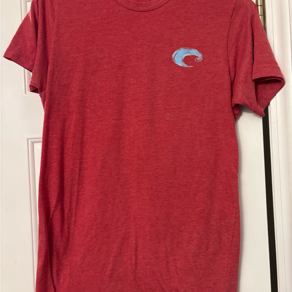 Men’s size small Costa Red Tee with Blue Wave Emblem